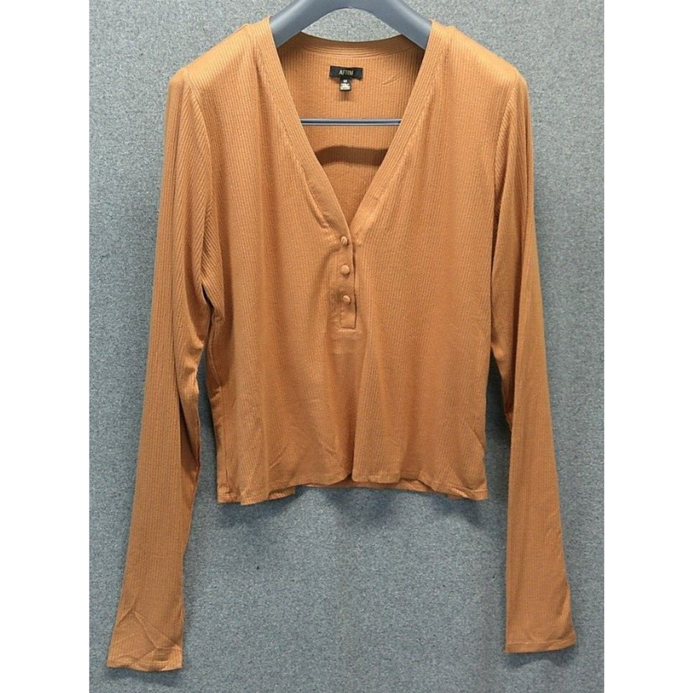 AFRM Arbor Rib Henley Top Caramel Plus Size 2X With Thumb Holes